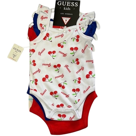 NWT Guess Kids (Baby Girl) Red and Blue 3 Piece Bodysuit Set 6-9 months - Picture 4 of 5